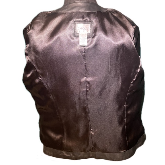 Chico's Black Leather Jacket w/ Bead Trim & Clasp Front - Fall Autumn EUC 0 XS 4 - Picture 10 of 12